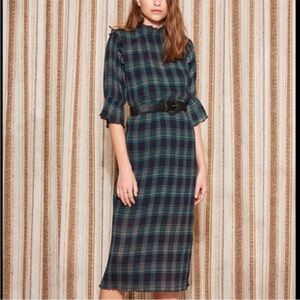 The Fifth Label Navy and Teal Check Midi Dress